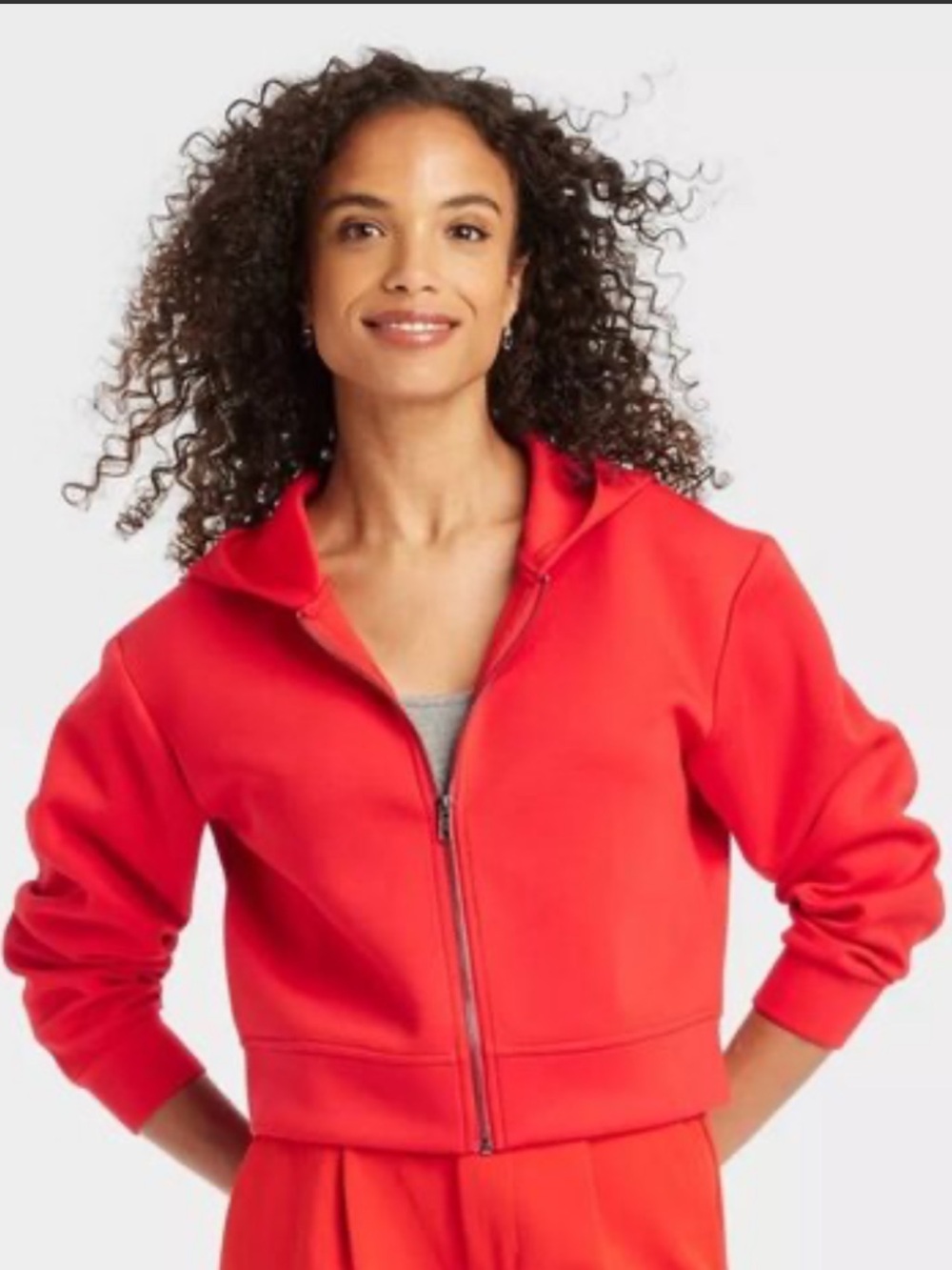 a new day Red Cropped Zip-Front Hoodie